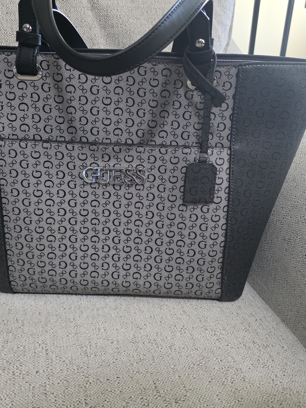GUESS Black and Gray Signature Logo Tote
